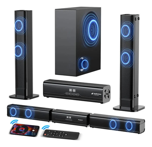 400w Desmontable Barra De Sonido 4 Bocina Con Subwoofer Dolby Dts, 5.1 Canales, Juopld Home Theatre Con Aux/hdmi(arc)/usb/optical/coaxial/fm-ant, Bluetooth 5.3, Pantalla Led Y Control Remoto