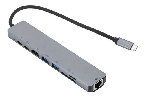 Hub Usb C Multiport Hdmi 4k Usb3.0 Red Rj45 Sd Tf 8 En 1