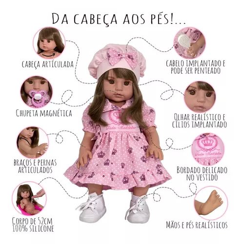 Boneca Reborn de Silicone Jogo de Roupa de Luxo Completo - Cegonha