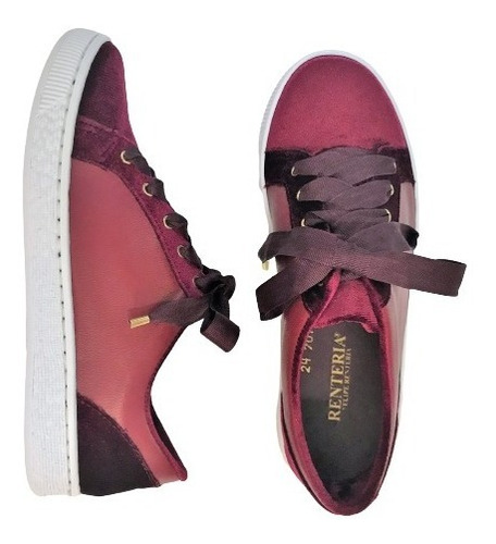 Imagen 2 de 6 de Tenis Sneaker Felipe Rentería Velvet Vino Tallas 23-29mx