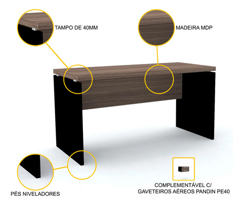 Mesa P/ Escritório 170x70 Pandin Pe40 - Walnut Walnut