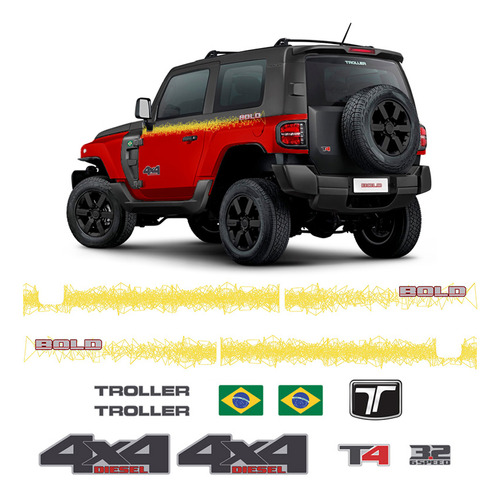 Kit Faixa Lateral Troller T4 Bold 17 T4 3.2 Adesivo Completo