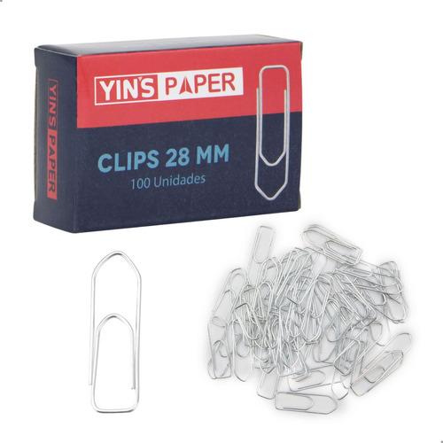 Kit 100 Clips Papel Metal 28mm Inox Escola Casa Escritorio