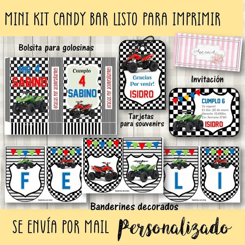 Candy Bar Mini Kit Imprimible Cuatriciclos Mod.2 Cumpleaños 