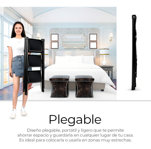 Repisa Escalera Decorativa Mueble Plegable Antideslizante Color Negro