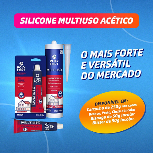 Silicone Acético Multiuso Polyfort Pulvitec Preto 250g Vedação e Selagem
