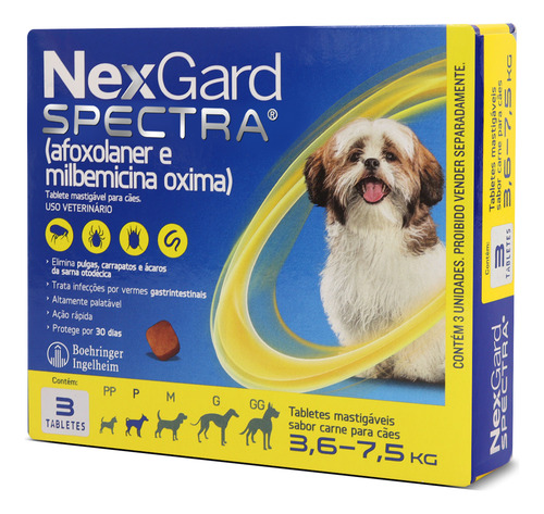 Nexgard Spectra Para Caes De 3,6 A 7,5kg 3 Comprimidos