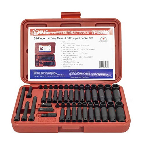 Genius Tools 55 Unidad 14 Dr Metric Y Sae Impact Socket Set 