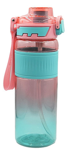 Botella Con Correa 1lt Con Popote Marca Nuvó® Sport Verde-rosa