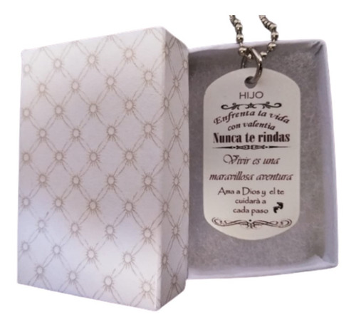Imagen 2 de 3 de Dije Tipo Placa Para Mi Hijo (con Cadena Y Caja Para Regalo)