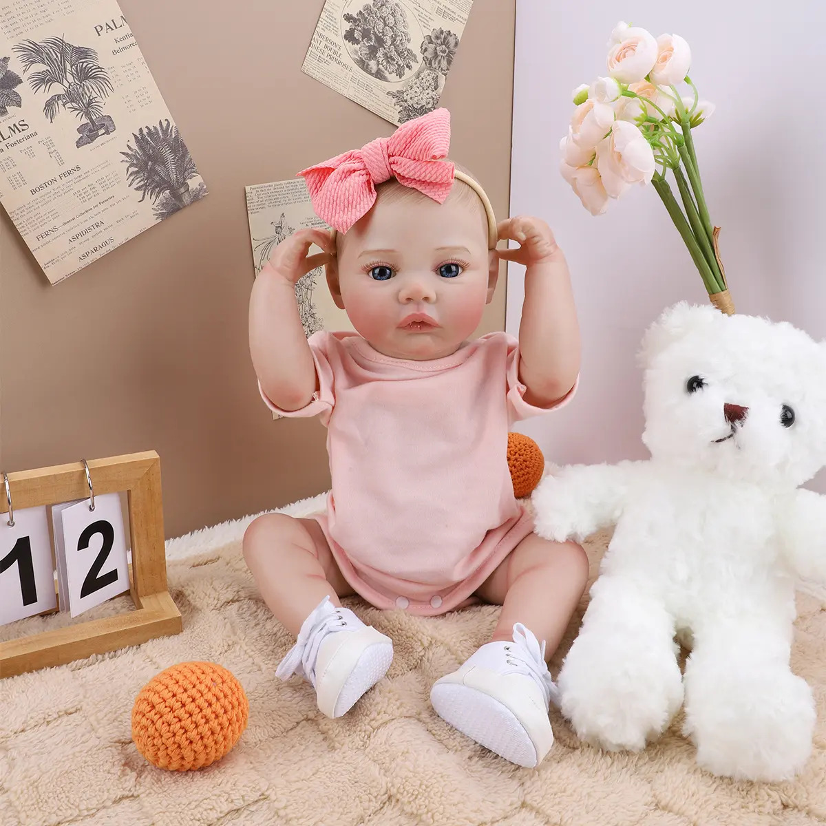 Brastoy Boneca Bebê Reborn Silicone Menina Princesa Boneca Pintada 48cm