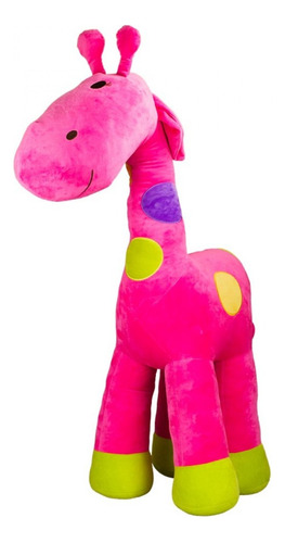 Girafa Gigante Rosa Com Bolinhas Coloridas Pelúcia 100 Cm
