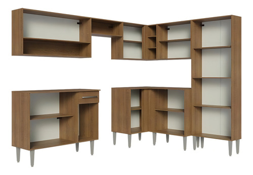 Mueble de Cocina de Esquina Completa Madesa Emilly 417cm 02 Color Rústico/Gris
