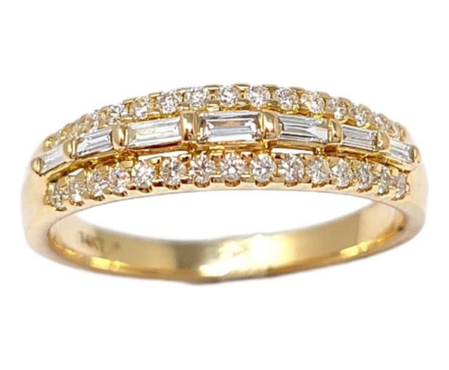 Anillo Oro Amarillo 14k Media Churumbela Diamantes Baguette