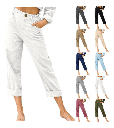 Pantalon Trabajo Nueve Capris Cintura Alta Para Mujer