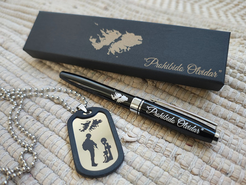 Set Boligrafo Y Medalla Malvinas Argentinas Personalizado Negro Negro
