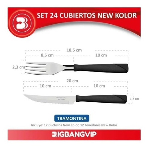 Imagen 2 de 6 de Combo Cubiertos X24 New Kolor Tramontina Cuchillo Tenedor