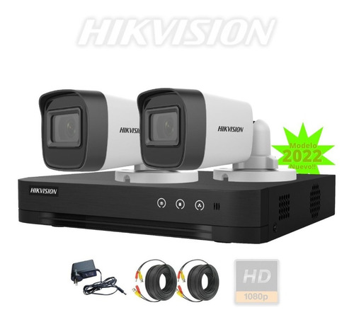 Imagen 1 de 9 de Kit Seguridad Hikvision Dvr 4ch + 2 Camaras 2mp Ext Cables 