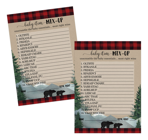 Lumberjack Word Scramble Baby Shower Game Boy 25 Unscramble