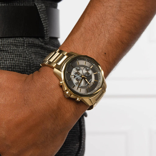 Armani Exchange Bank Cronógrafo Esfera Negra Correa De Acero Dorado Reloj Para Hombre - Ax1721