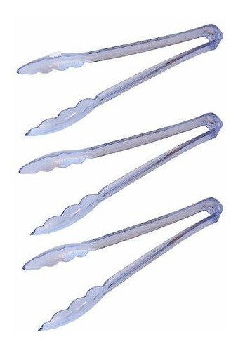 Set Of 3 Clear Plastic Food Service Tongs. Dishwasher Safe