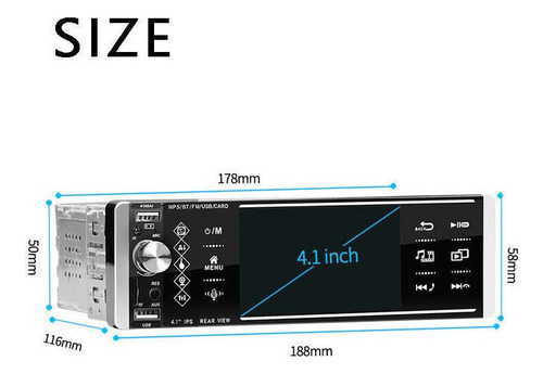 Para Auto Estéreo Bluetooth Mp5 4168ai Aux Tf Reversa Cámara