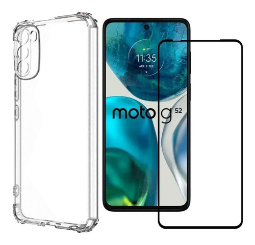 Capinha Capa Anti Impacto Para Moto G52 + Película Vidro 3d Cor Transparente Liso