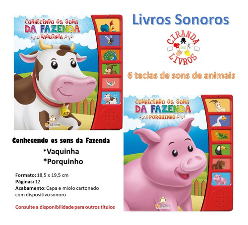 2 Livros Sonoros Conhecendo Os Sons; Vaquinha E Porquinho