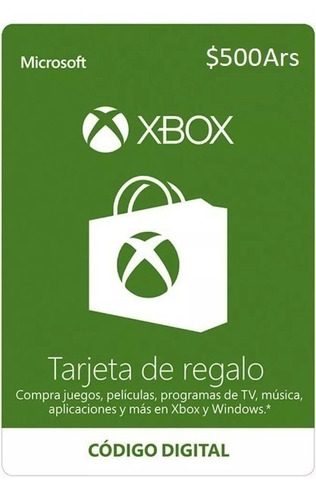 Tarjeta De Regalo Xbox - 500 Pesos Ars - Descuentos X Mayor