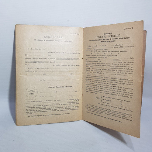 Antigua Libreta De Ahorro Italiana Extranjero 1939 Mag 62569 (Usado)