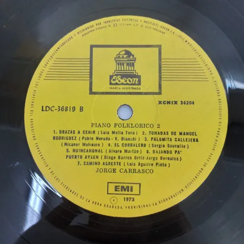 Jorge Carrasco Piano Folklorico 2 Vinilo Chl Usado (Usado)