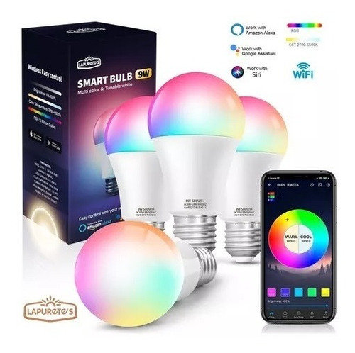 4 Foco Led Inteligente Rgbcw Wifi 9w Alexa Siri Google App