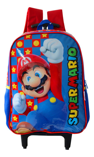 Mochila Escolar De Rodinhas Super Mario Bros World Infantil Cor Vermelho