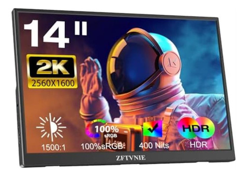 Zftvnie Monitor Portátil, 14  2k Full Hd 2560×1600p Monitor 