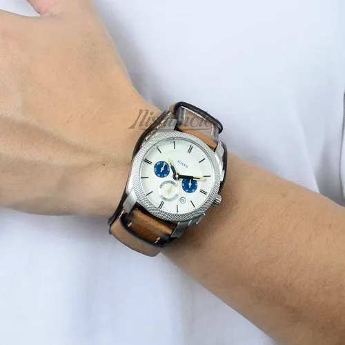 color Reloj cuero hombre bisel, marrón, blanco | fondo: Fossil plata, Machine FS5922/0kn: para de MercadoLibre color