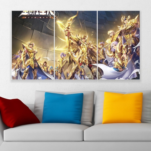 Cuadro Triptico Saint Seiya Awakening Oro Art 72cm X 40cm