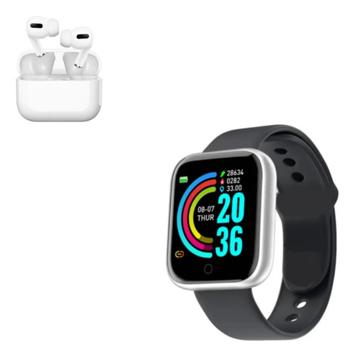 Pack Smartwatch D20 Acuático Negro Y Audífono I13 Pro Blanco