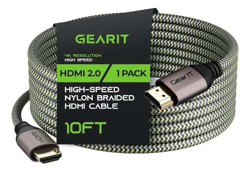 Gearit 4k Cable Hdmi, (1 Paquete De 10 Pies 3 M) Hdmi 2.0b, 