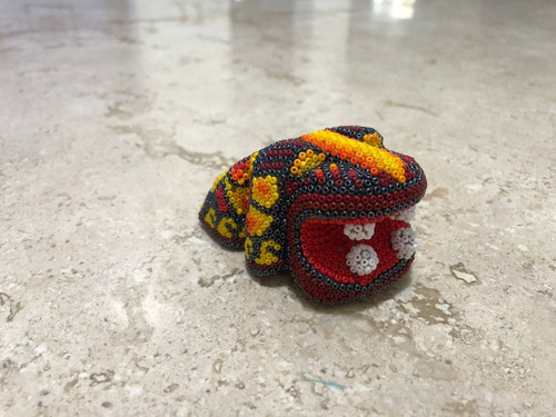 Jaguar En Chaquira Huichol, Base Madera Hecho A Mano