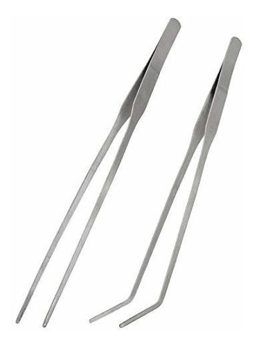 Amgiimor 2pcs Stainless Steel Tweezers Set Straight Curved J