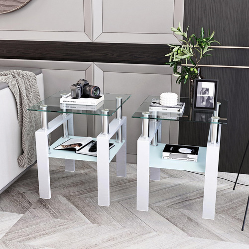 Gssdee Mesa Auxiliar Moderna De Vidrio Templado Mesa De