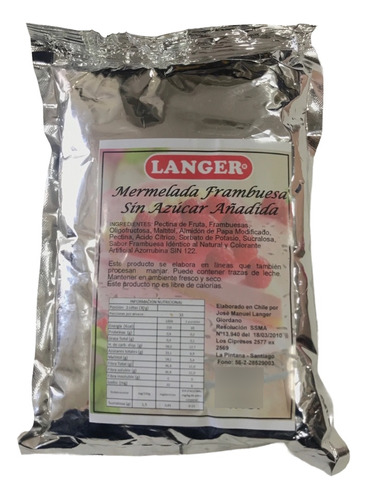 Mermelada De Frambuesa Langer Sin Azúcar Añadida 1 Kg*