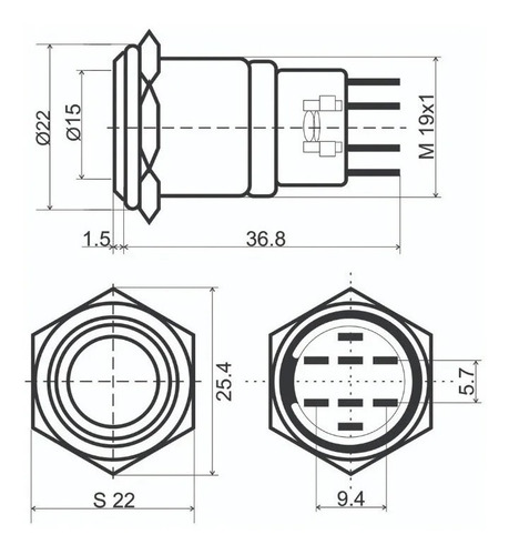 Interruptor Push Button Impermeable 19mm Na / Nc Luz 12-24v