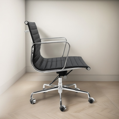 Sillón Aluminum Bajo Ejecutivo Oficina Premium Original Negro Cuero Sintético