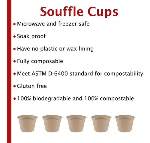 Tazas Y Tapas De Soufflé De 2 Onzas, 100% Biodegradables Y C