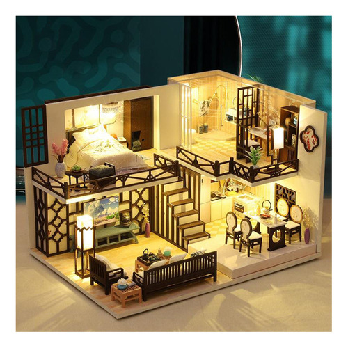 Casa De Miniatura Con Muebles, De Diy Con Cubierta A Prueba