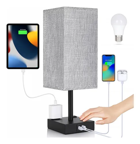 comprar Lámpara De Mesa Táctil Con Carga Usb Y Luz Regulable Gris