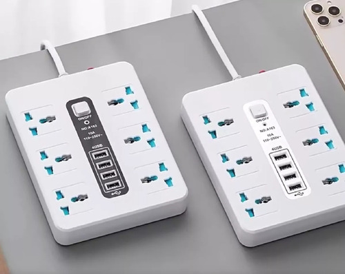Regleta Multicontacto Con 4 Cargador Usb 6 Salidas. Blanco