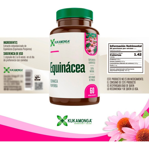 Equinacea | 60 Cápsulas | Anti Viral | Resfriados | 20 Días Sin Sabor