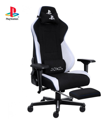 Cadeira de escritório Pcyes PlayStation gamer ergonômica  preta e branca com estofado de poliéster